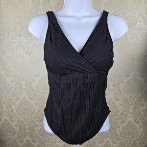 Magic Suit Size 8 One Piece Swimsuit Black Pintuck Faux Wrap V-neck Slimming